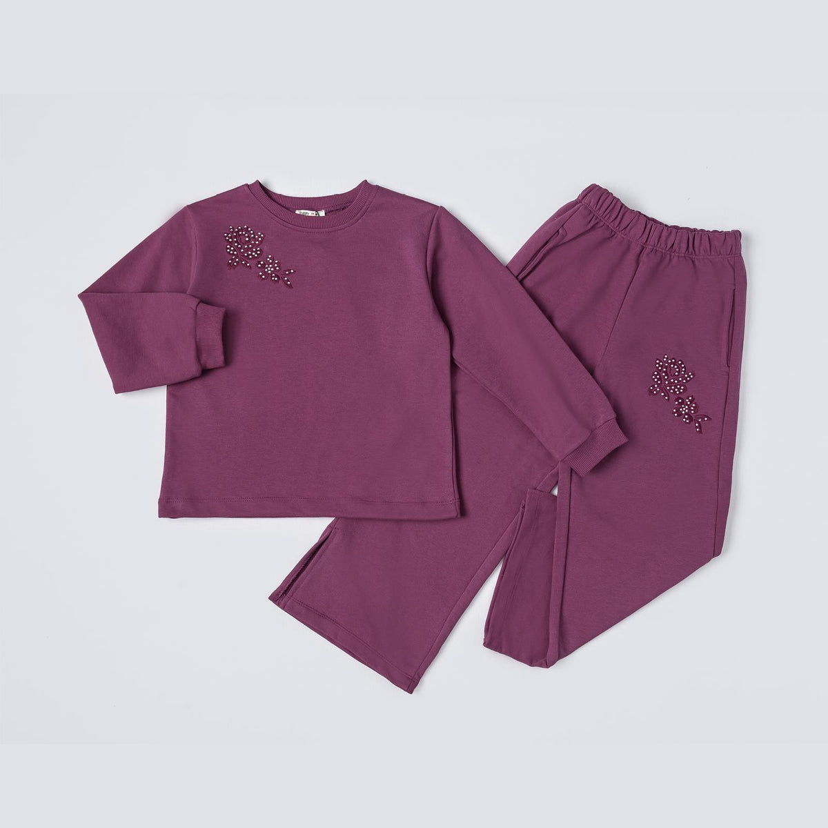 Tuffy Set Copilă cu Detalii Flori cu Pietre-03075 - Roz
