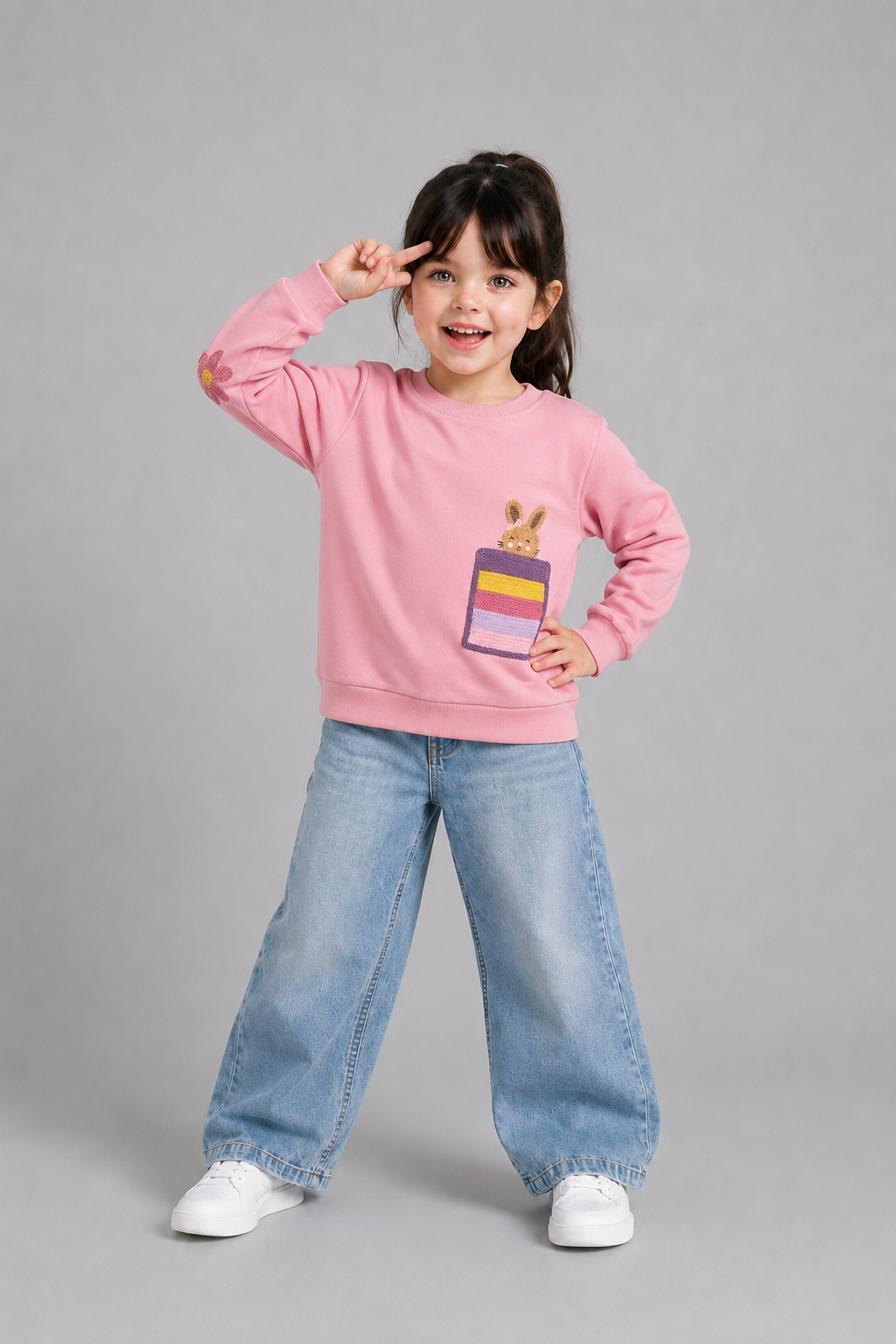 Tuffy Iepur Brodat Fetite Bluza - 01285 - Roz
