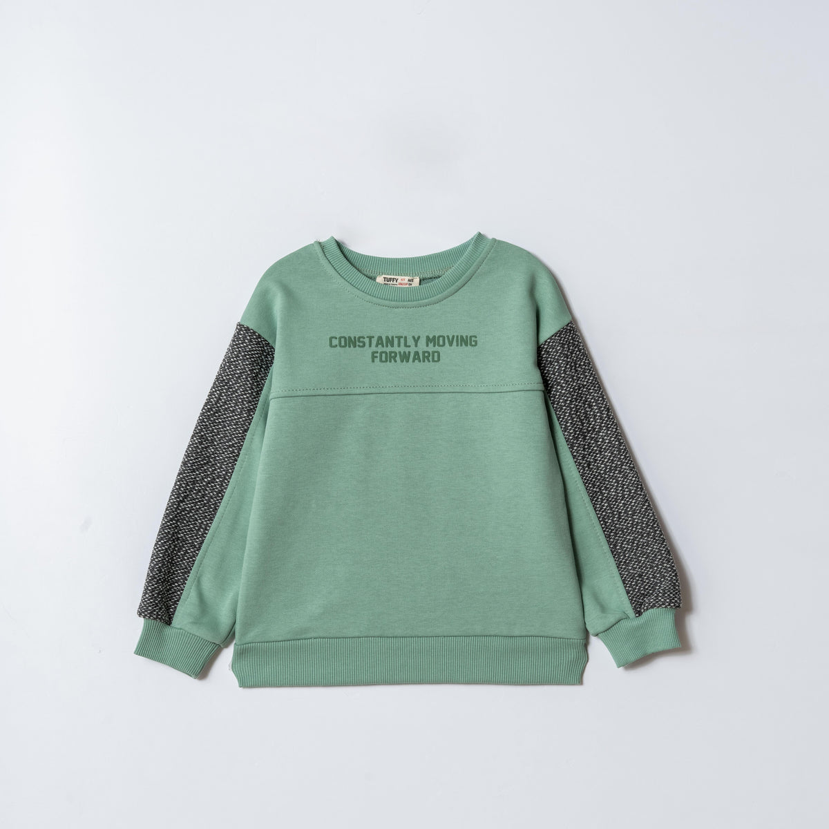 Tuffy Triko Detaylı Erkek Çocuk Şardonlu Sweatshirt - 0255 - Açık Yeşil