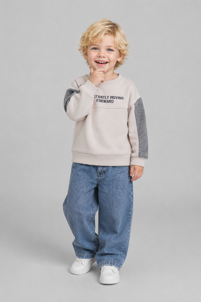Tuffy Triko Detaylı Erkek Çocuk Şardonlu Sweatshirt - 0255 - Açık Yeşil