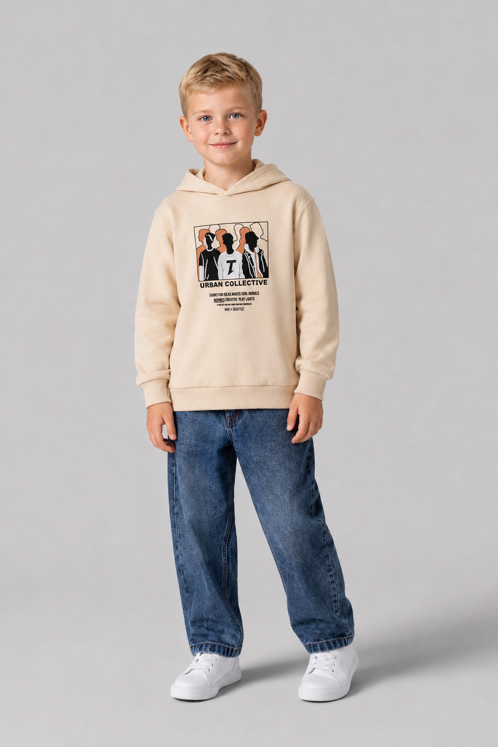 Tuffy Urban Collective Baskılı Erkek Çoçuk Kapüşonlu Sweatshirt-0575 - Kahve