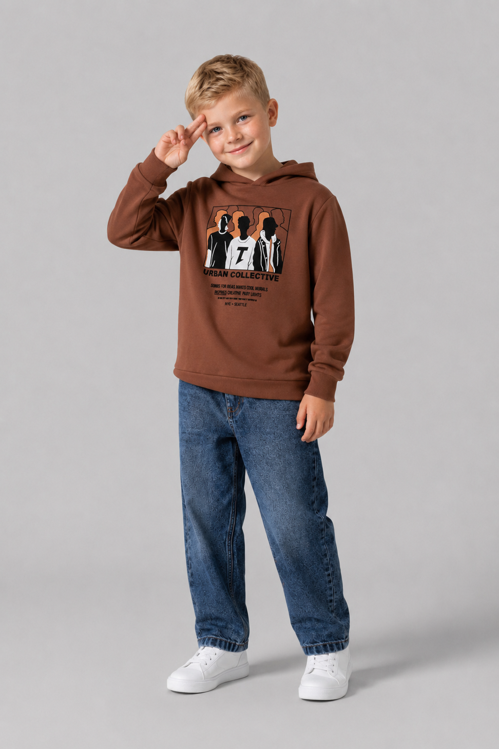 Tuffy Urban Collective Baskılı Erkek Çoçuk Kapüşonlu Sweatshirt-0575 - Kahve