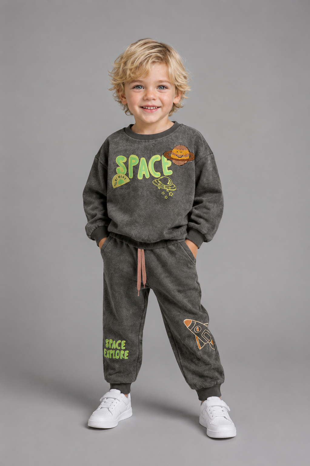 Set Tuffy cu temă Spațiu și țesătură Diagonală pentru băieți-04145 - Khaki