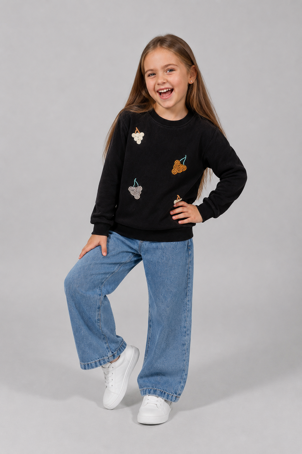 Tuffy Sweatshirt Copilă Șardonat Tematic Struguri-01595 - Negru