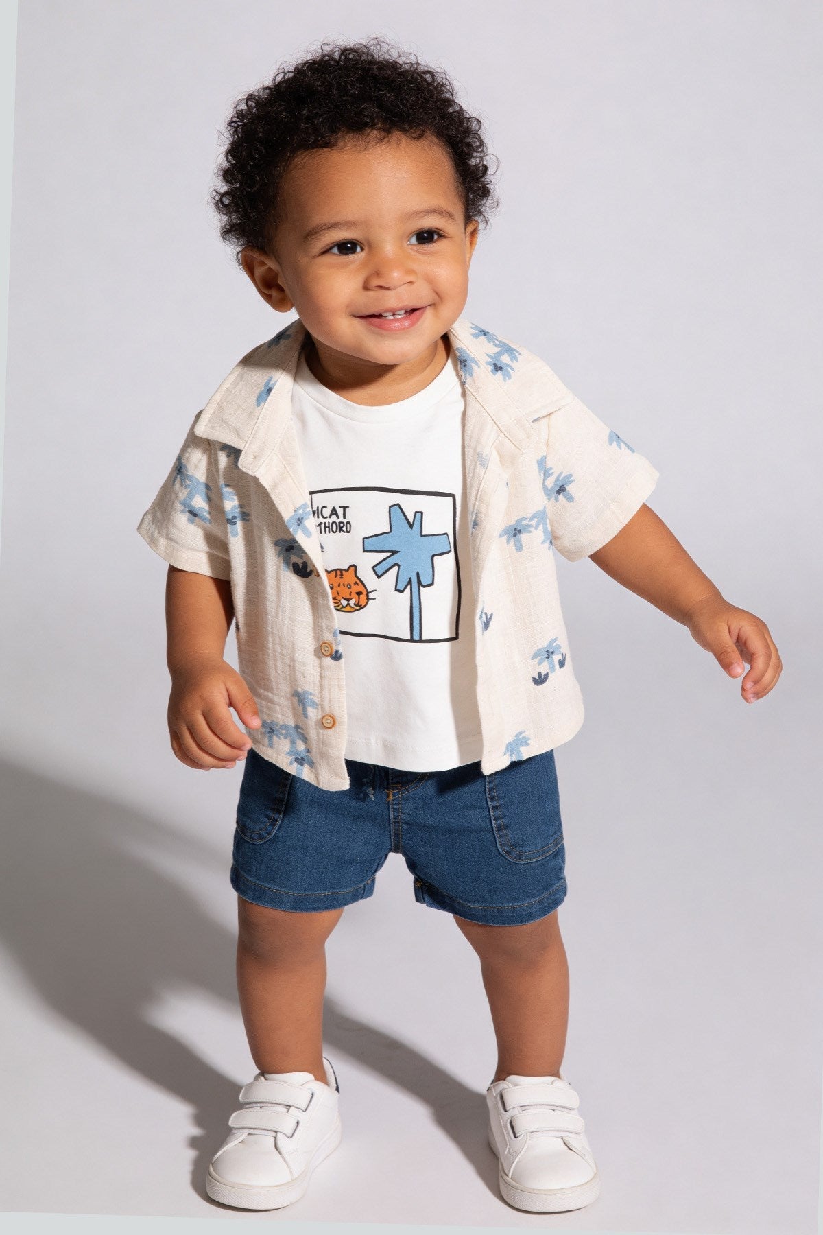 ANSAMBLU TRIPLU 9-24 LUNI DENIM-SUP-MUSLIN CU DESEN TFB-6006 - Albastru