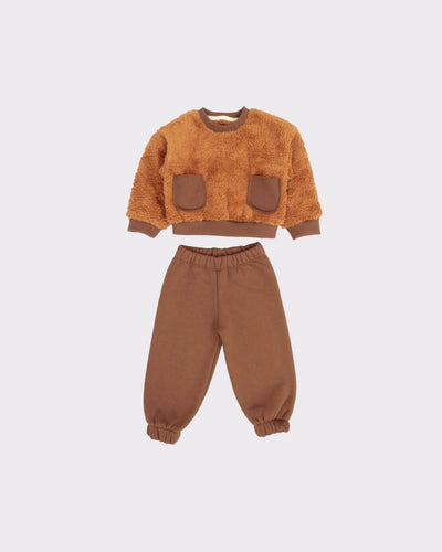 Bebek Cepli Peluş Sweatshirt ve Eşofman | 6 Ay–4 Yaş | RG Brand | RG356 - TAŞ