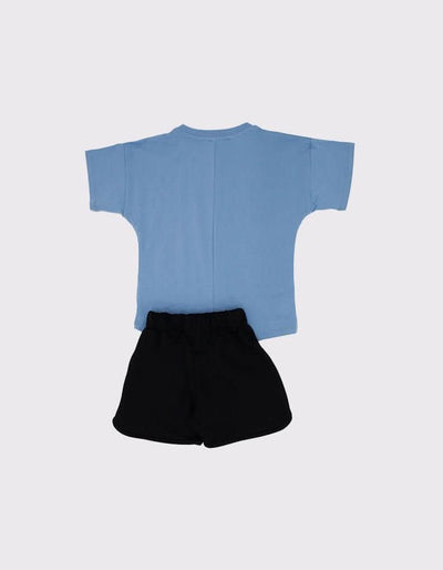 Unisex Çocuk %100 Pamuk Tişört Şort Takımı | 3–9 Yaş | RG Brand | RG1559 - MAVİ