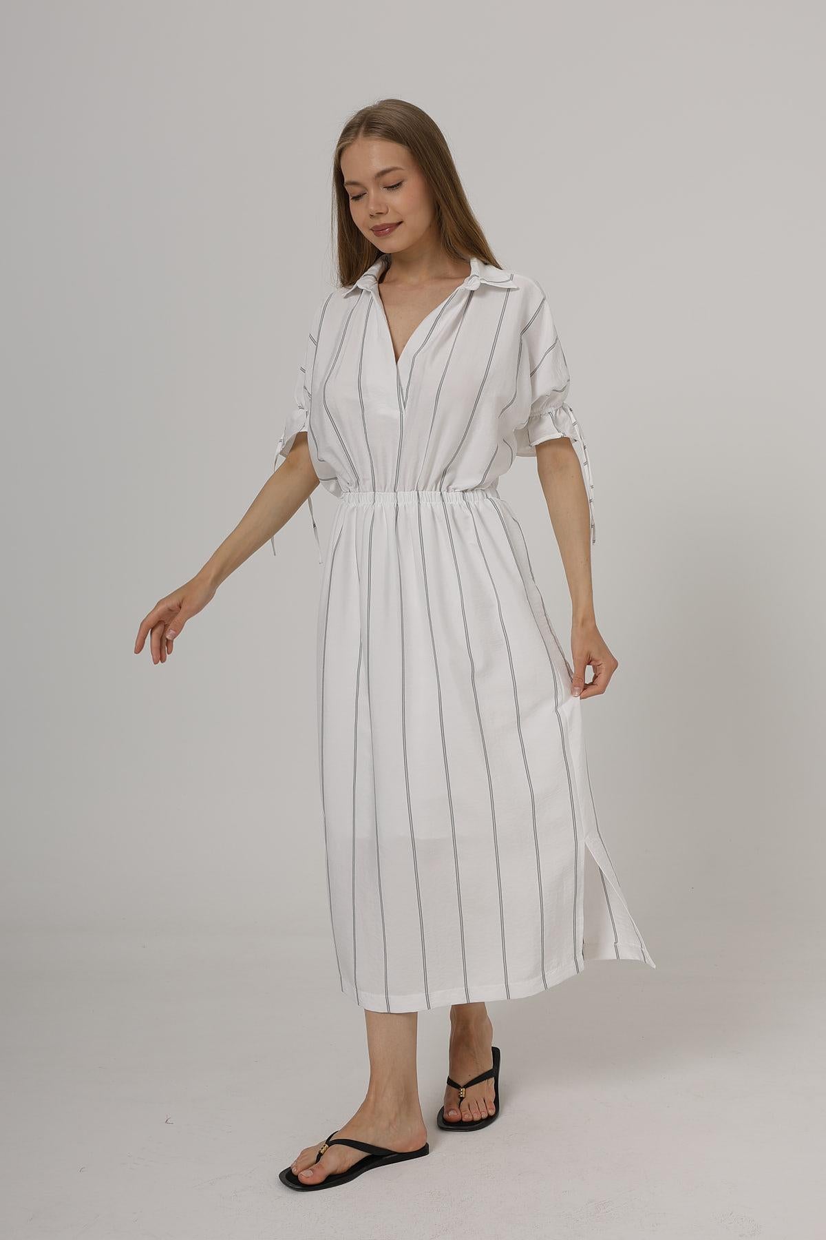 Rochie cu Elastic la Talie - Alb