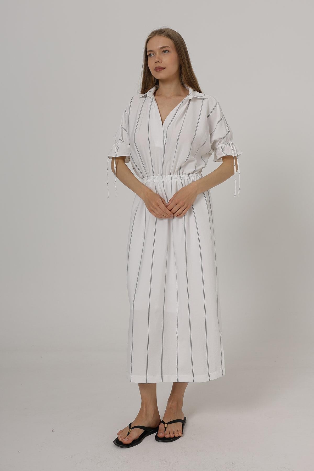Rochie cu Elastic la Talie - Alb