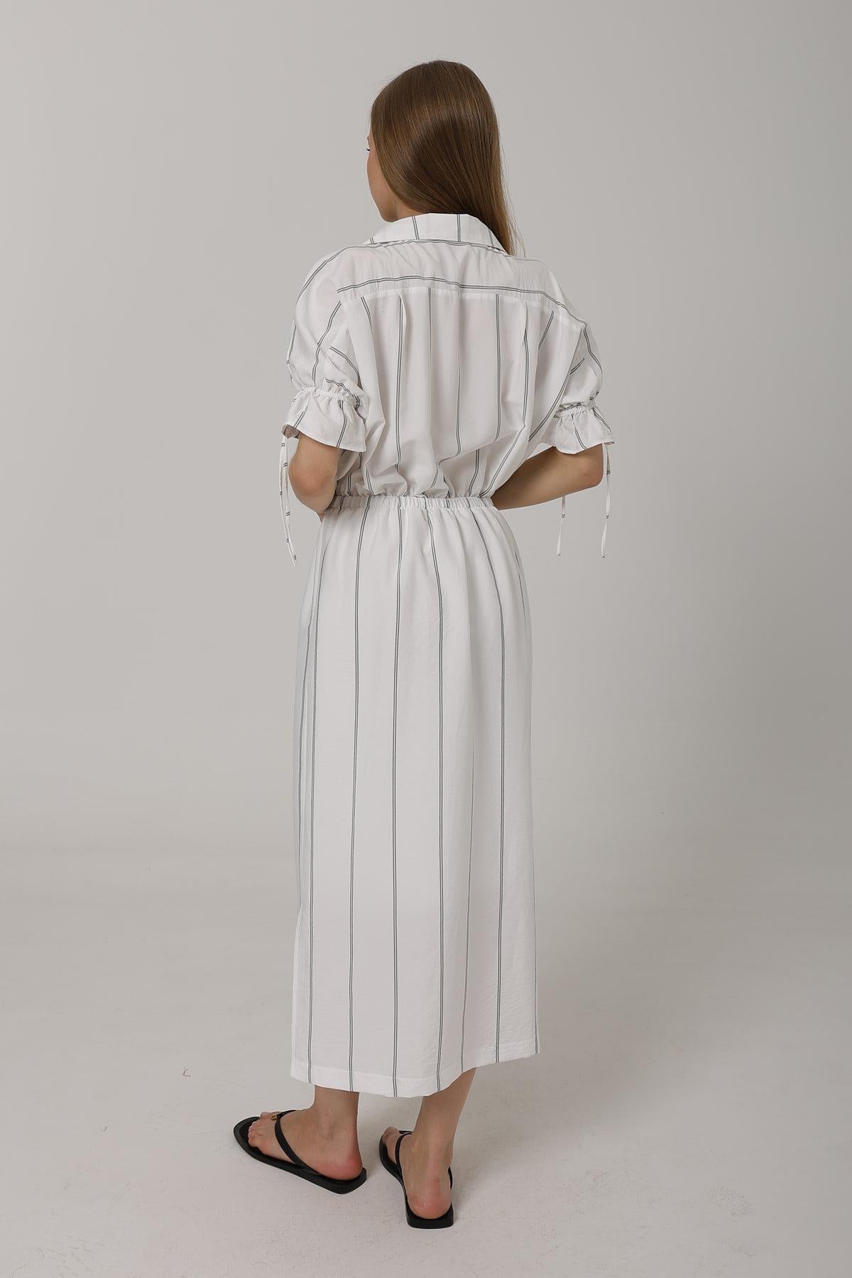 Rochie cu Elastic la Talie - Alb