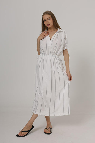Rochie cu Elastic la Talie - Alb