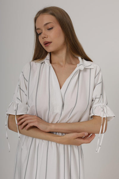 Rochie cu Elastic la Talie - Alb