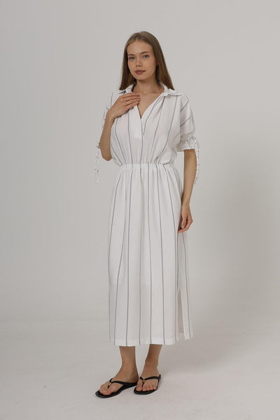 Rochie cu Elastic la Talie - Alb
