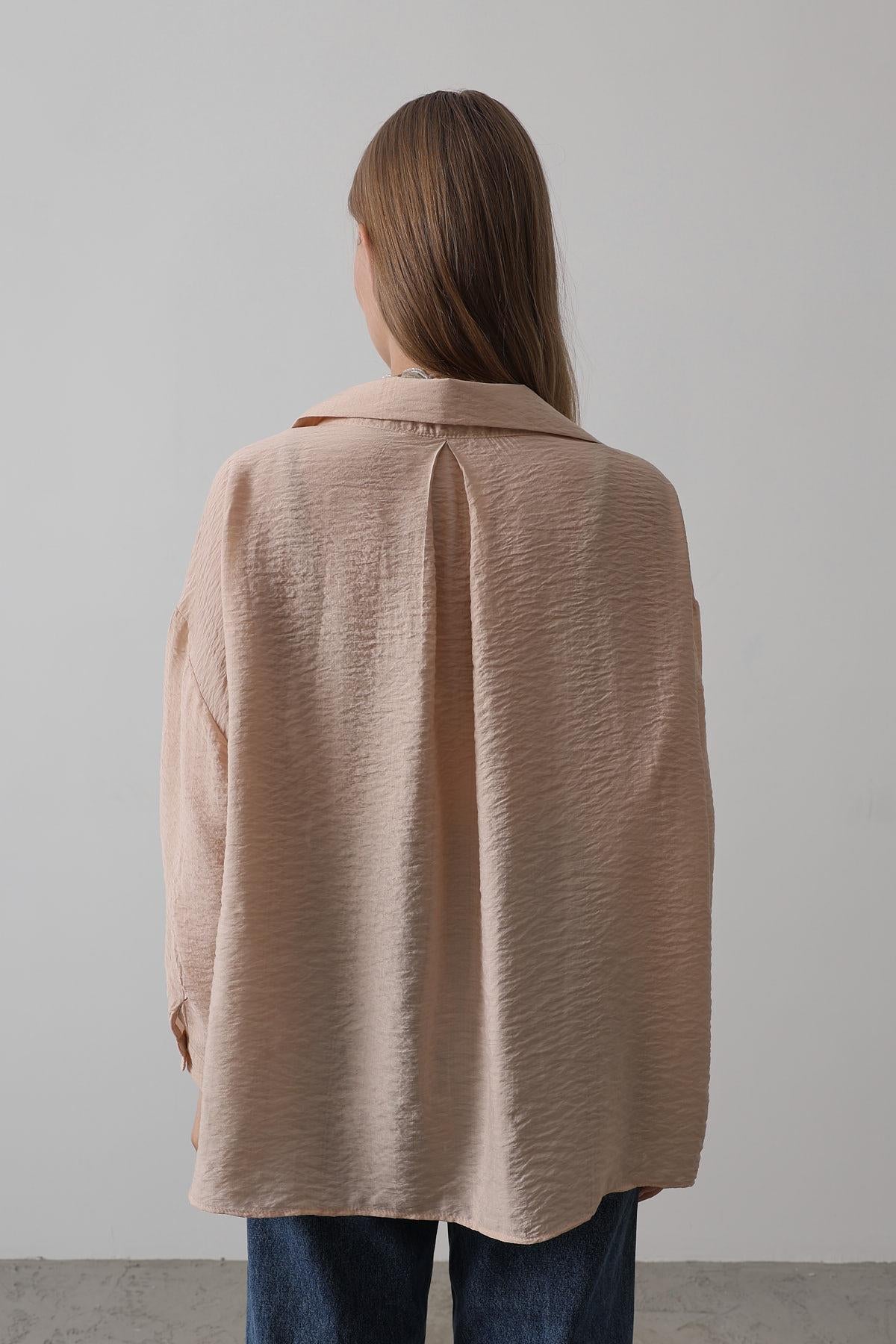 Cepli Oversize Gömlek - Taş