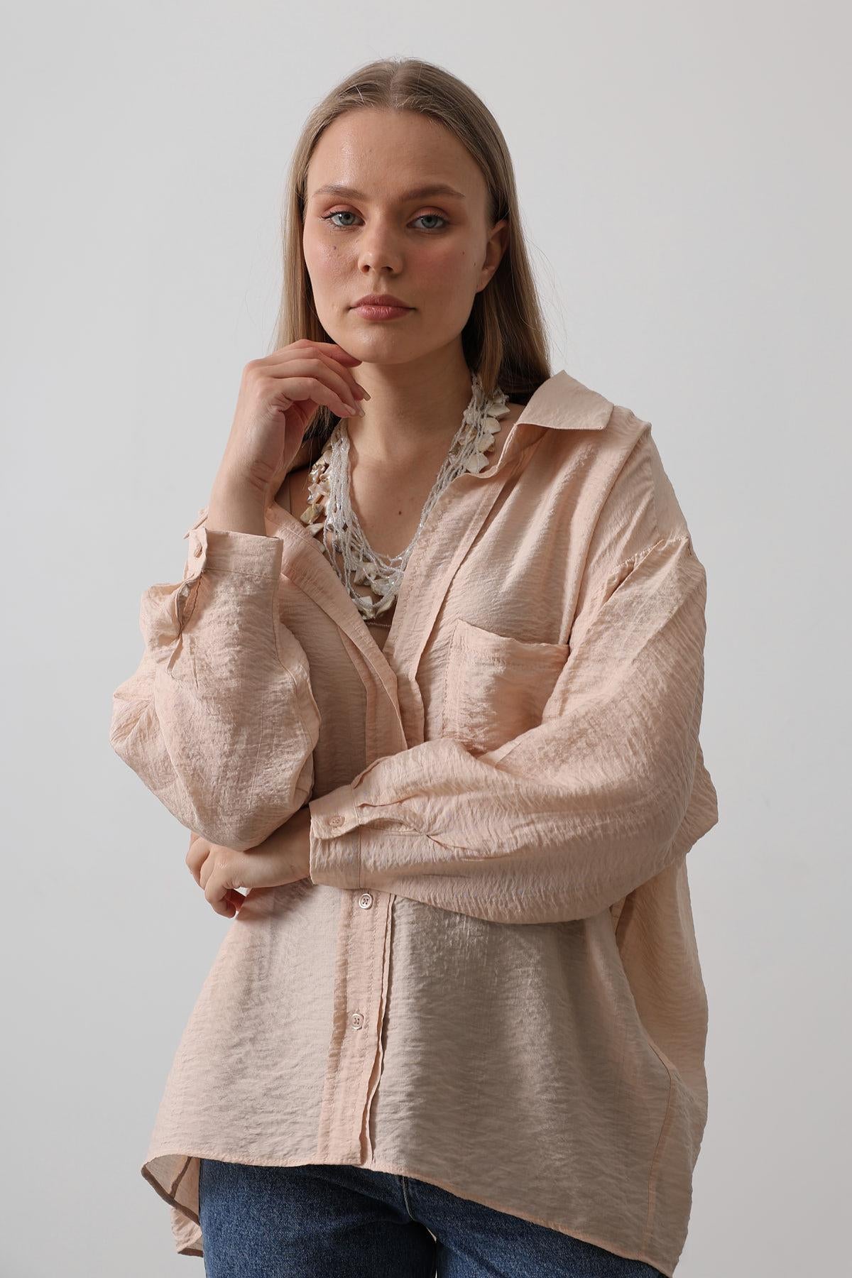Cămașă Oversize cu Buzunare - Bej