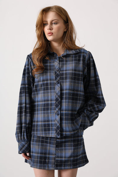 BLUZA ECOZALÁ CU VOLANE - Albastru-Negru