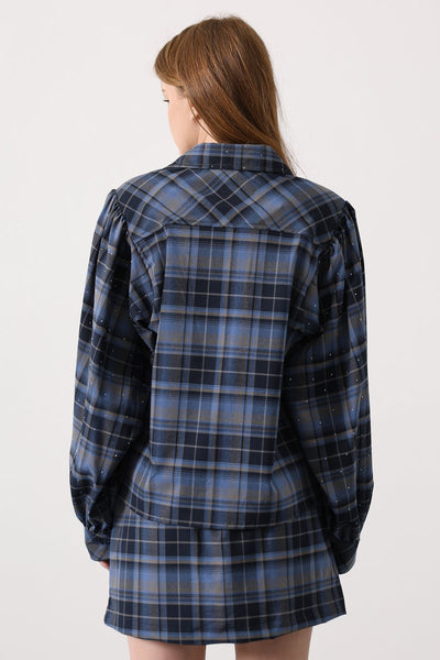 BLUZA ECOZALÁ CU VOLANE - Albastru-Negru