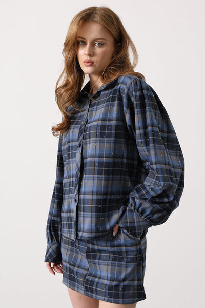 BLUZA ECOZALÁ CU VOLANE - Albastru-Negru
