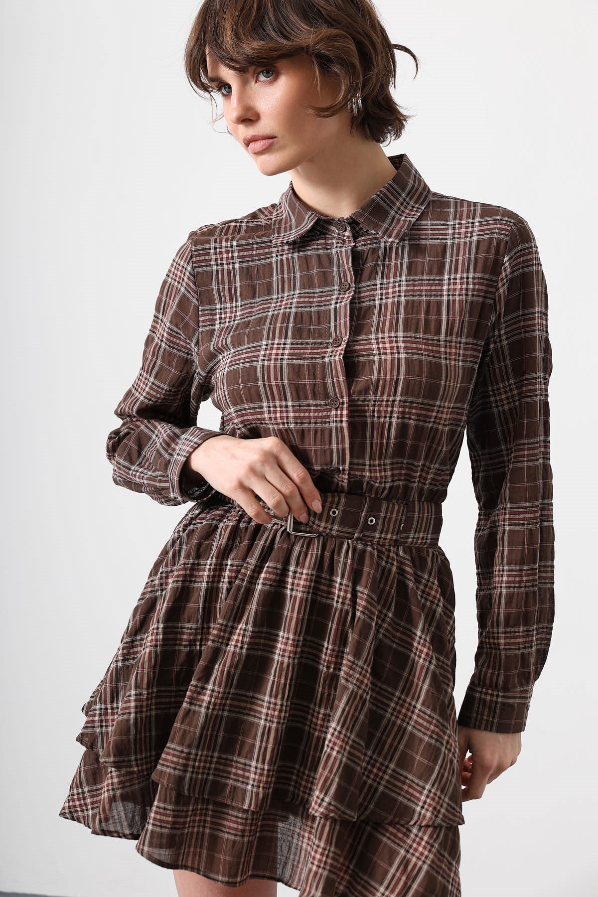 ROCHIE MINI CU DESEN ECOZAL ȘI CUREA - Maro