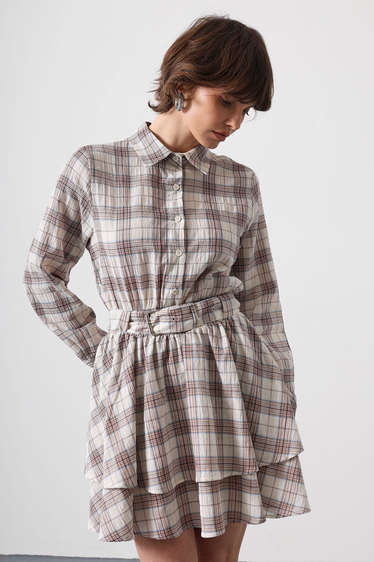 ROCHIE MINI CU DESEN ECOZAL ȘI CUREA - Bej