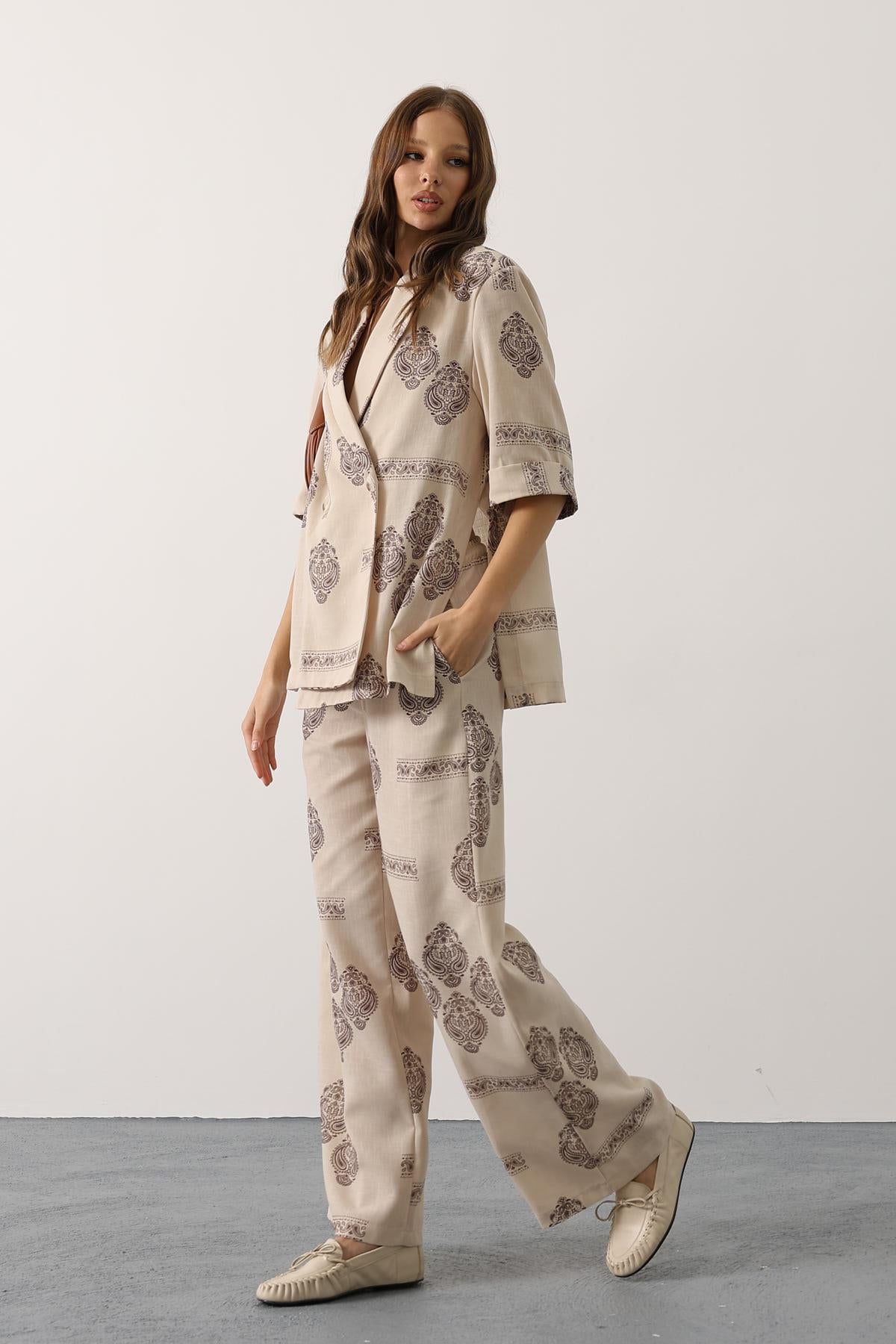 SET OVERSIZE DESEN ETNIC - Ecru