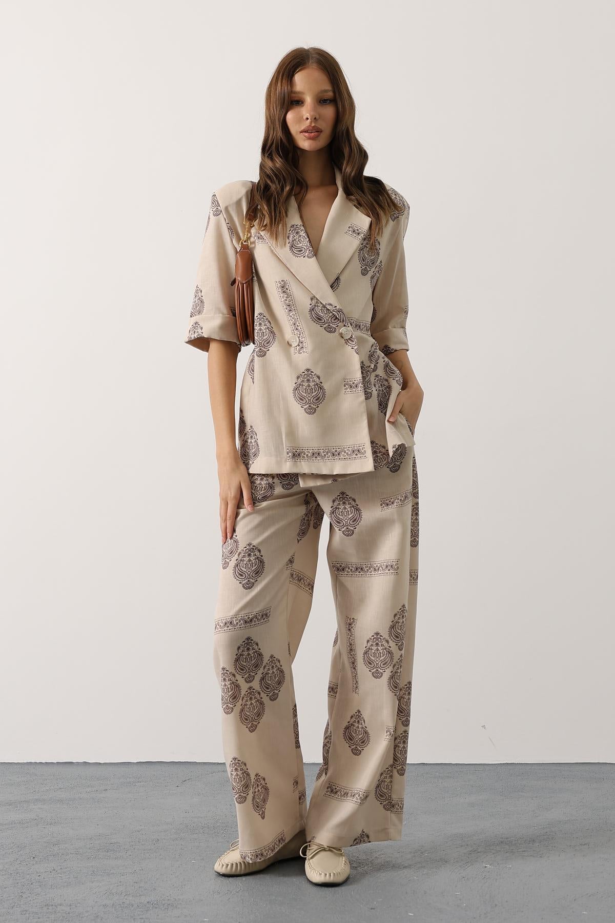SET OVERSIZE DESEN ETNIC - Ecru