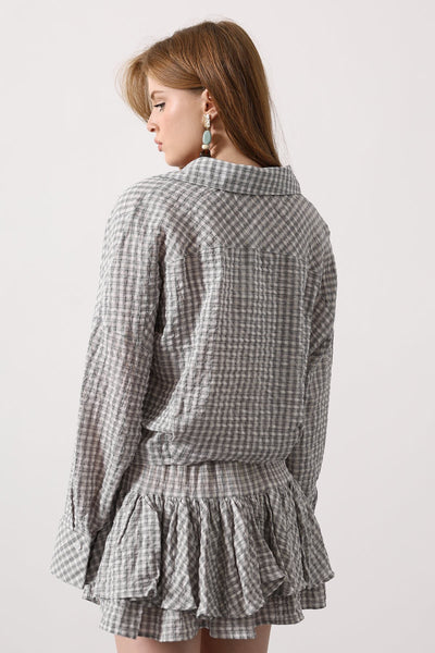 BLUZA PĂTRATÃ CU PETIC DANTELAT - Negru