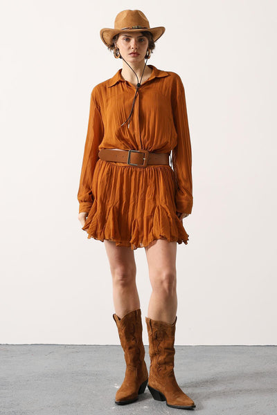 ROCHIE MINI DIN ȘIFON CU CUREA - Scorţișoară