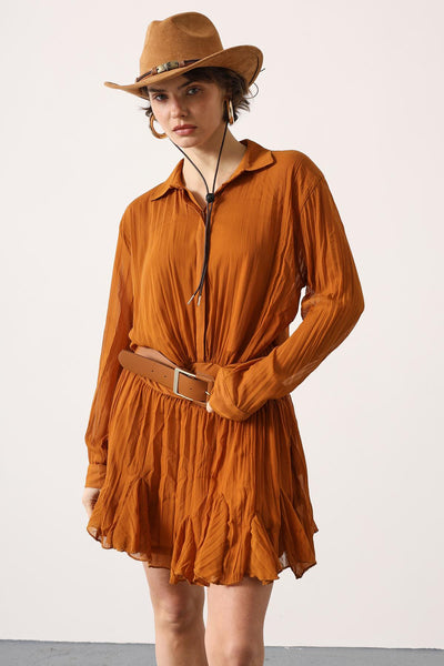 ROCHIE MINI DIN ȘIFON CU CUREA - Scorţișoară