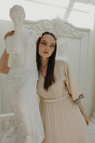 Rochie cu Broderie Maneci Si Fusta - Piatra
