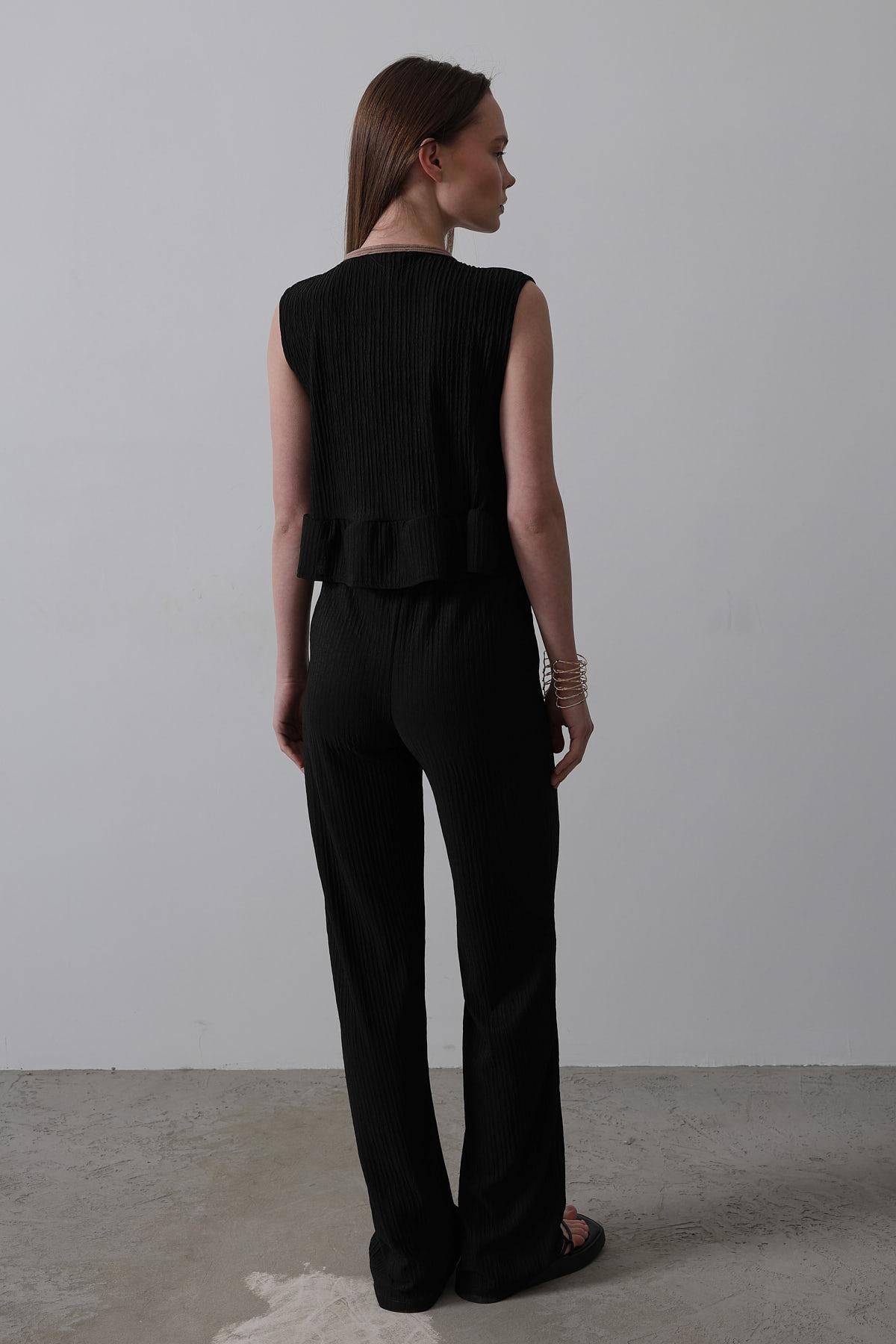 Set Tricot cu Volane și Legare Față - Negru