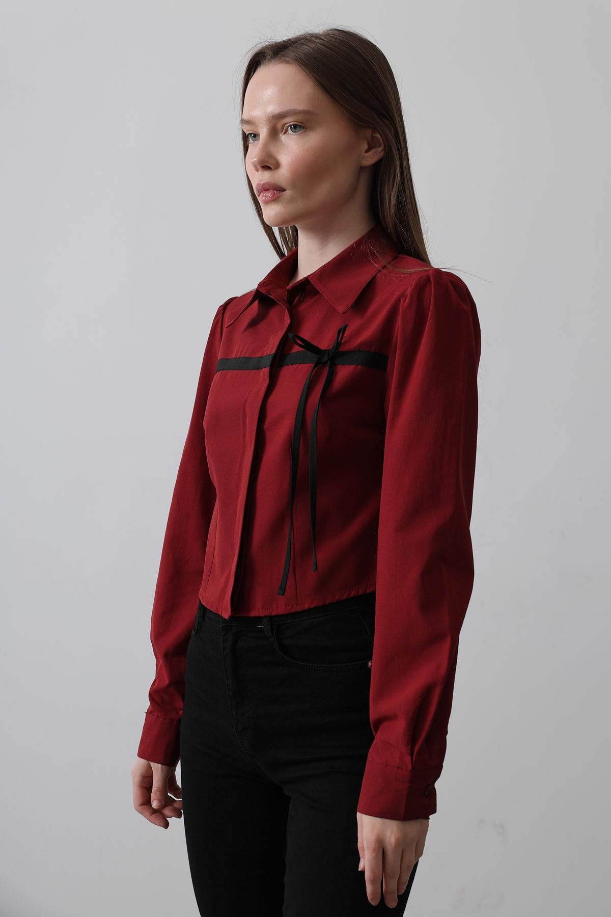 Cămașă cu Fundă Contrast Față - Bordo