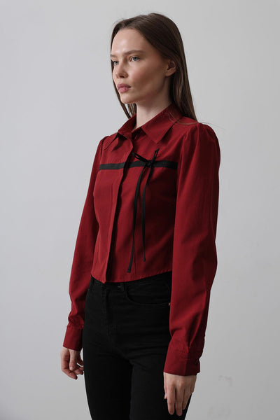 Cămașă cu Fundă Contrast Față - Bordo