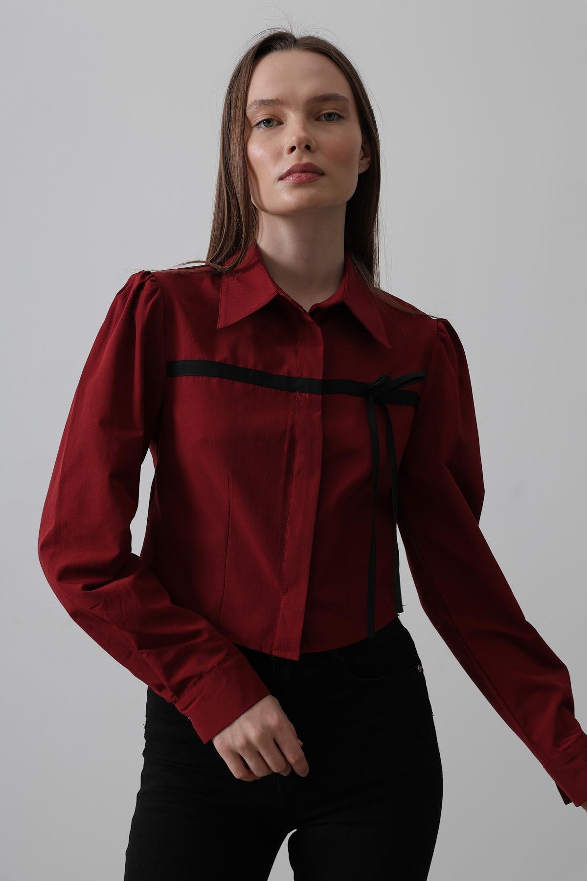 Cămașă cu Fundă Contrast Față - Bordo