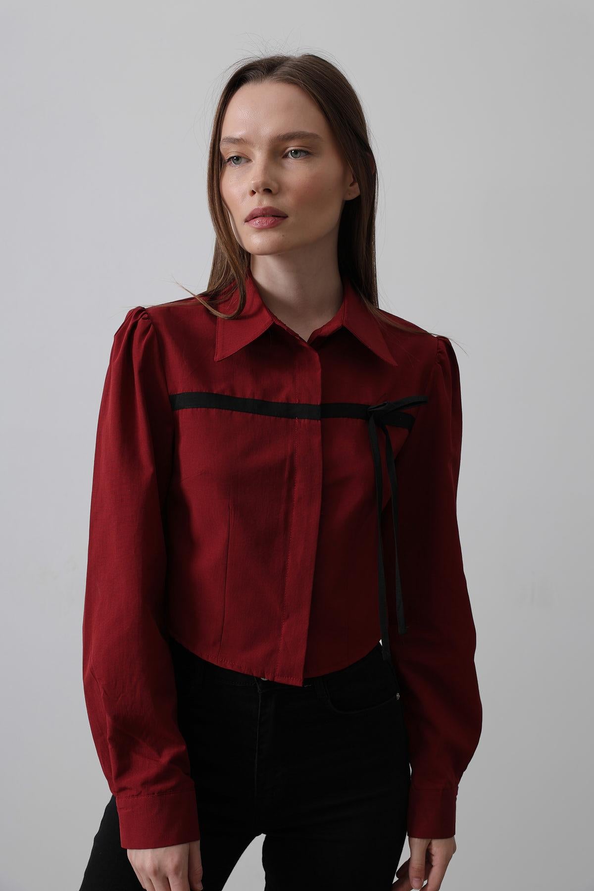 Cămașă cu Fundă Contrast Față - Bordo