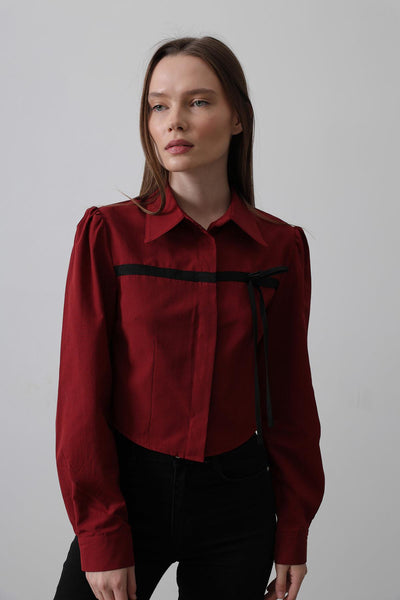 Cămașă cu Fundă Contrast Față - Bordo