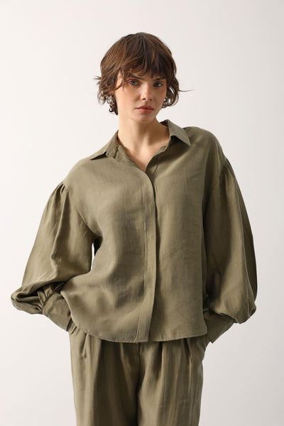 BLUZA CU MÂNECI LARGI - Kaki