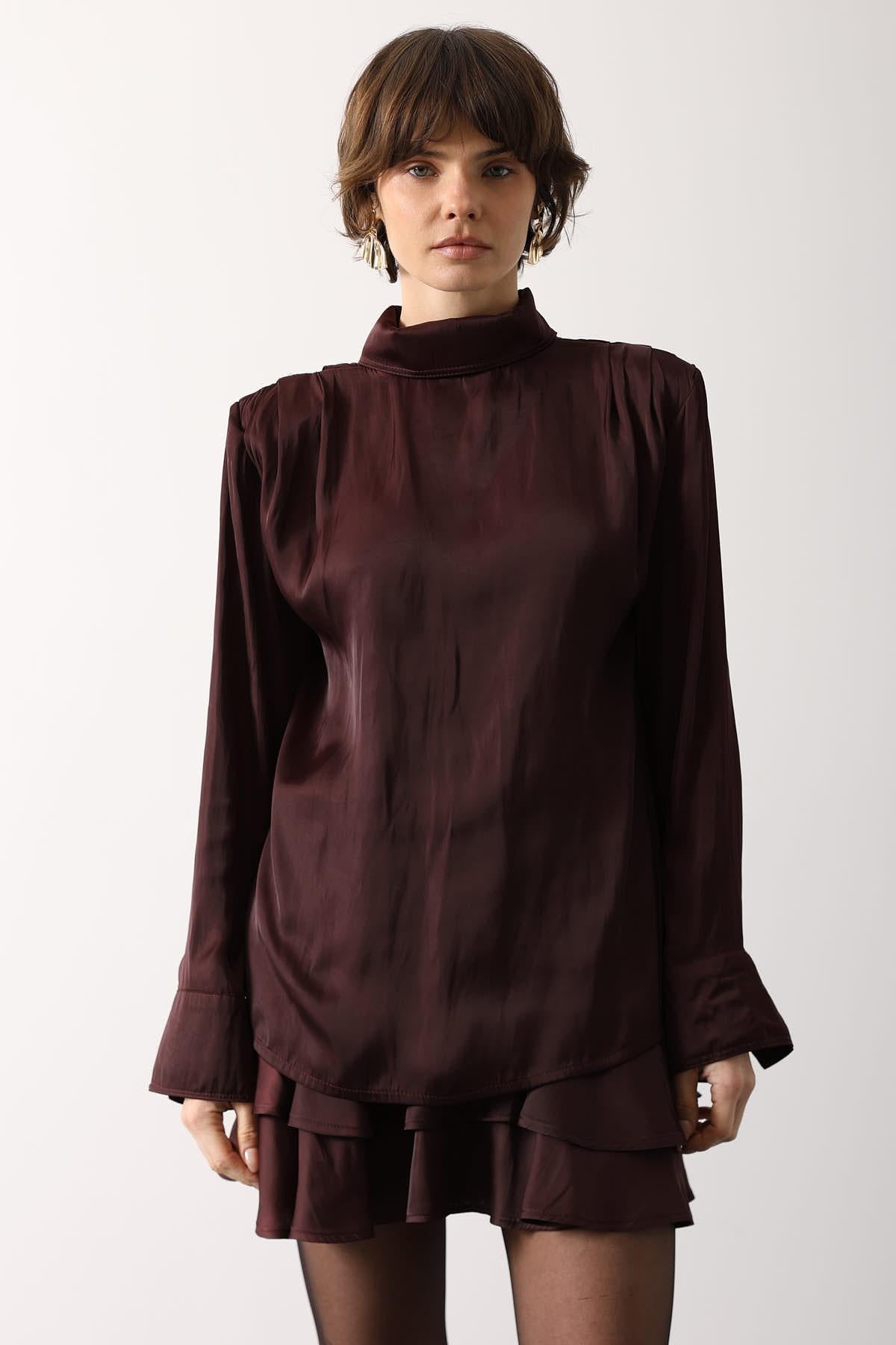 BLUZA CU PETIC DIN SATIN - Bordo