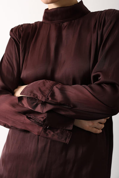 BLUZA CU PETIC DIN SATIN - Bordo