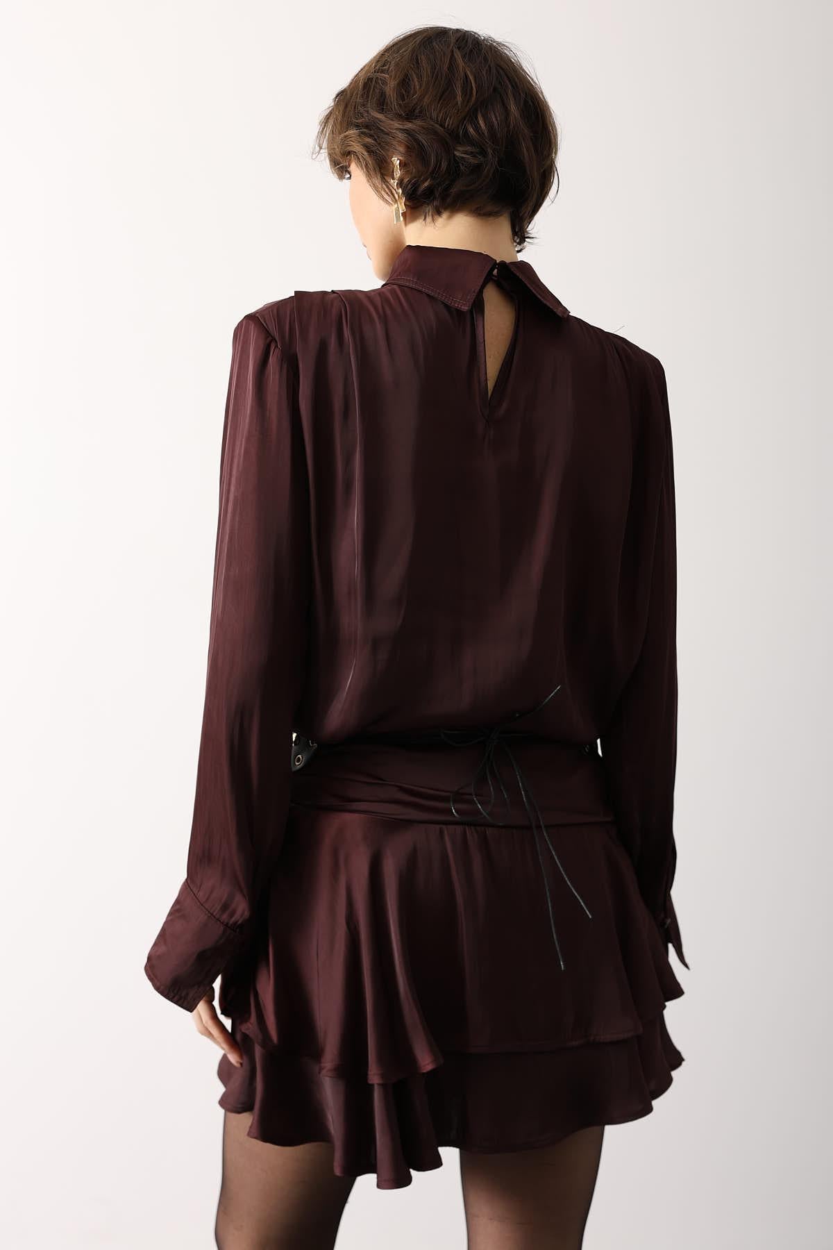 BLUZA CU PETIC DIN SATIN - Bordo