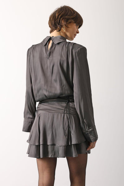 BLUZA CU PETIC DIN SATIN - Fumuriu