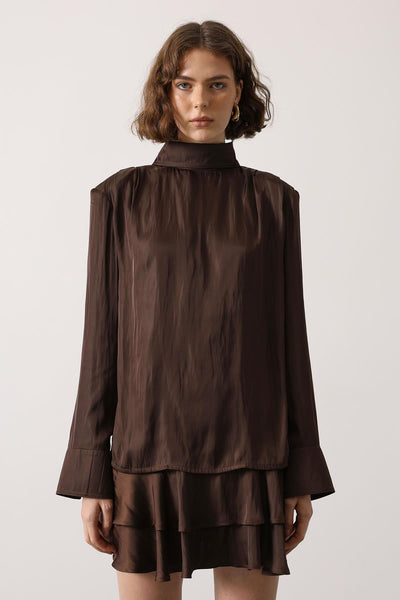 BLUZA CU PETIC DIN SATIN - Maro
