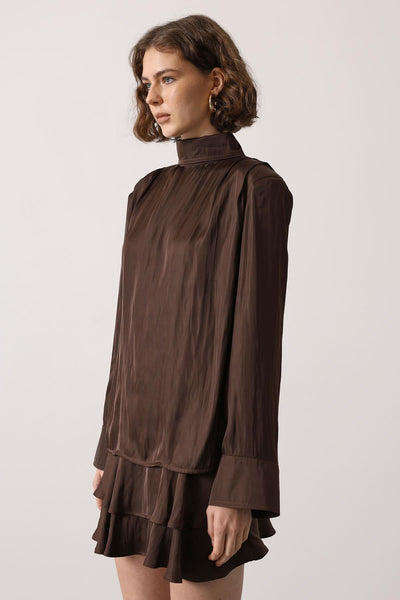 BLUZA CU PETIC DIN SATIN - Maro