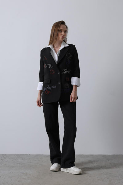 Taşlı Blazer Ceket - Siyah