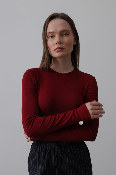 Top Crop Manecă Lungă - Bordo