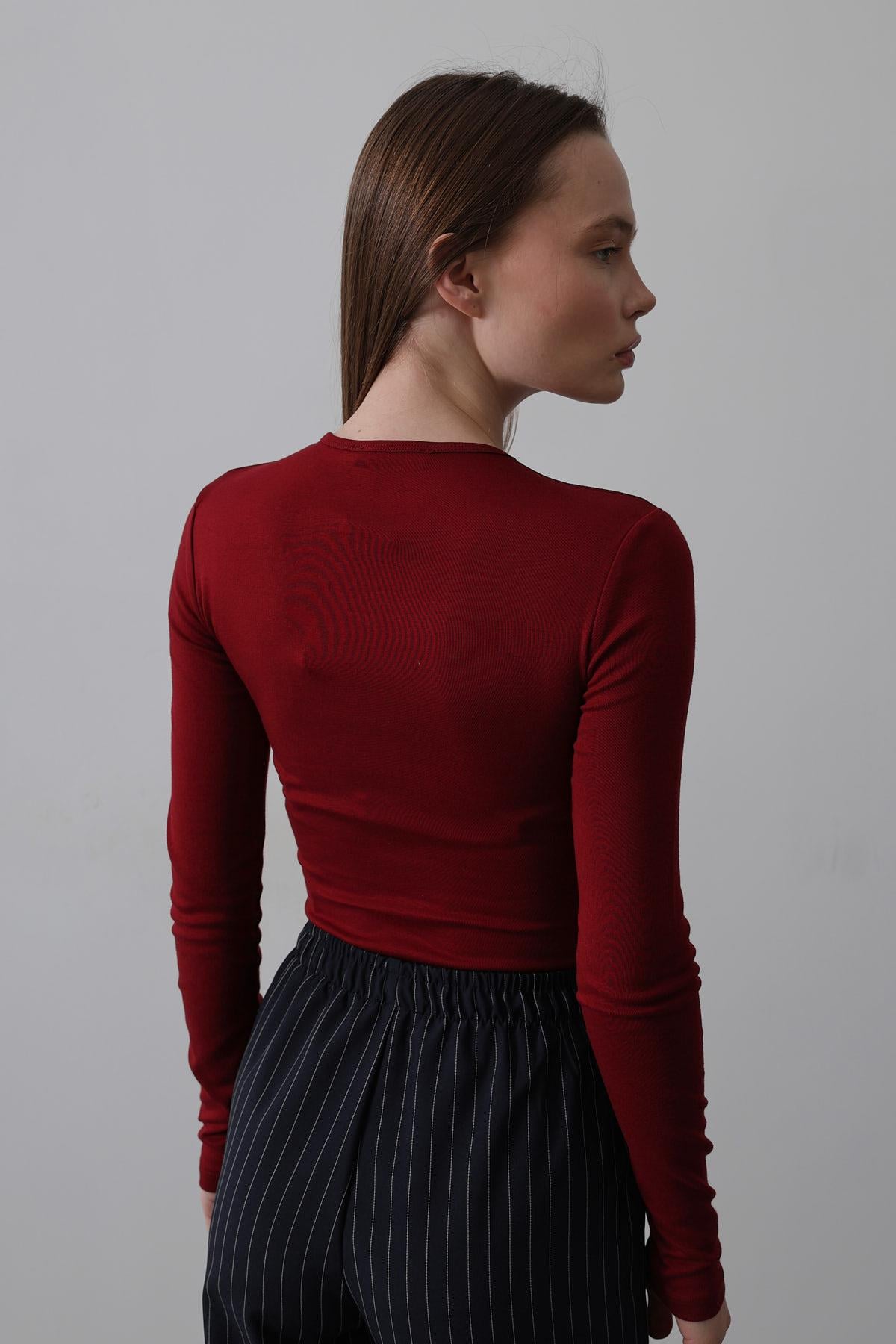 Top Crop Manecă Lungă - Bordo