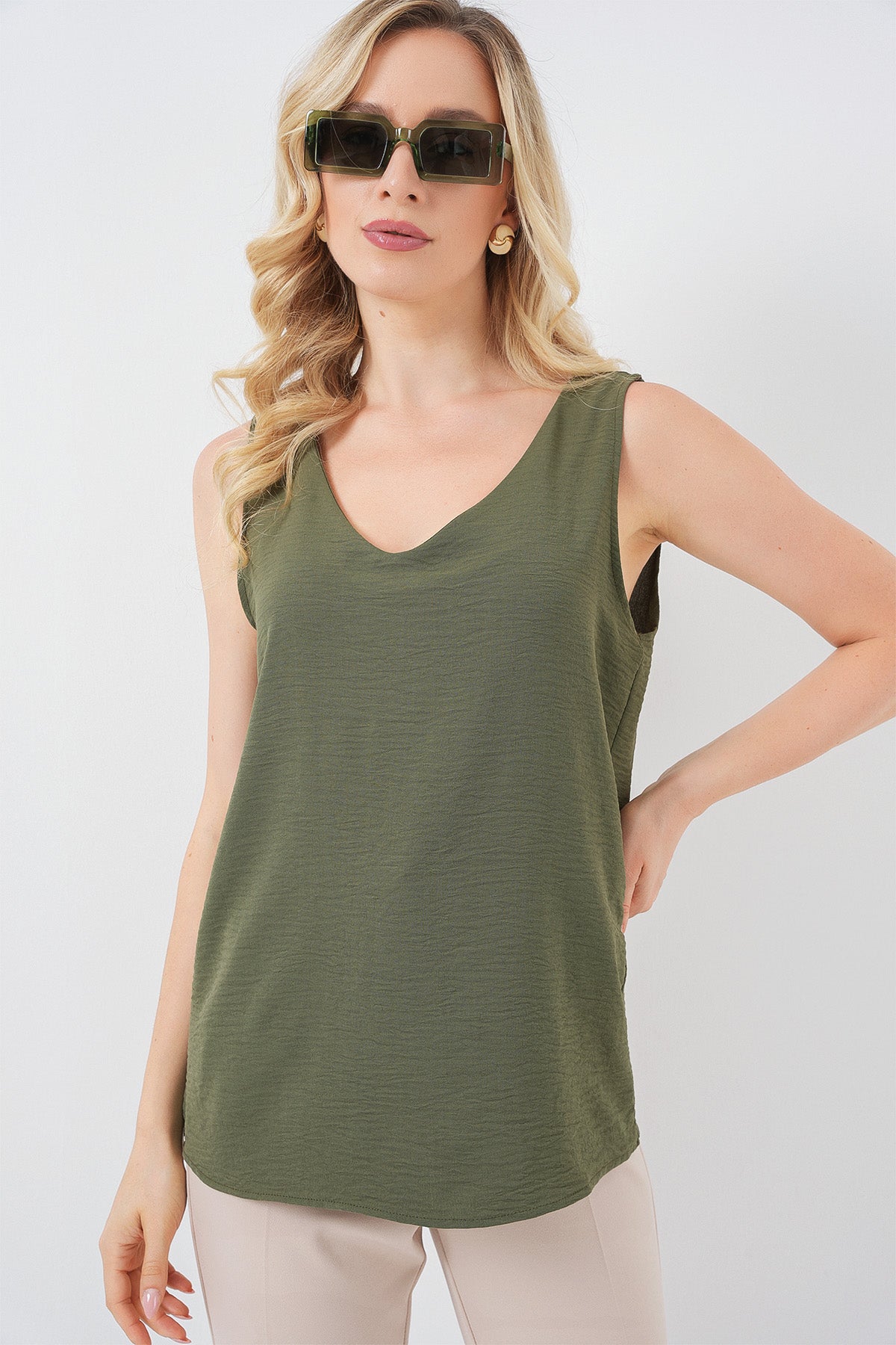 Bluza Decolteu V fără Mâneci 950 - Kaki