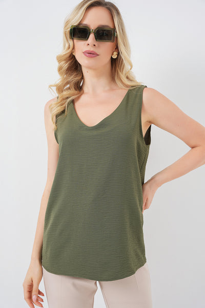 Bluza Decolteu V fără Mâneci 950 - Kaki