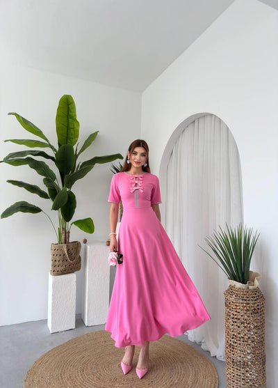 Rochie Wera cu fundă și pietre decorative
