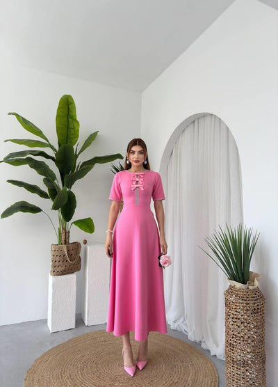 Rochie Wera cu fundă și pietre decorative